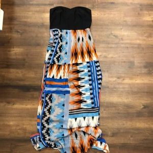 Strapless maxi printed dress